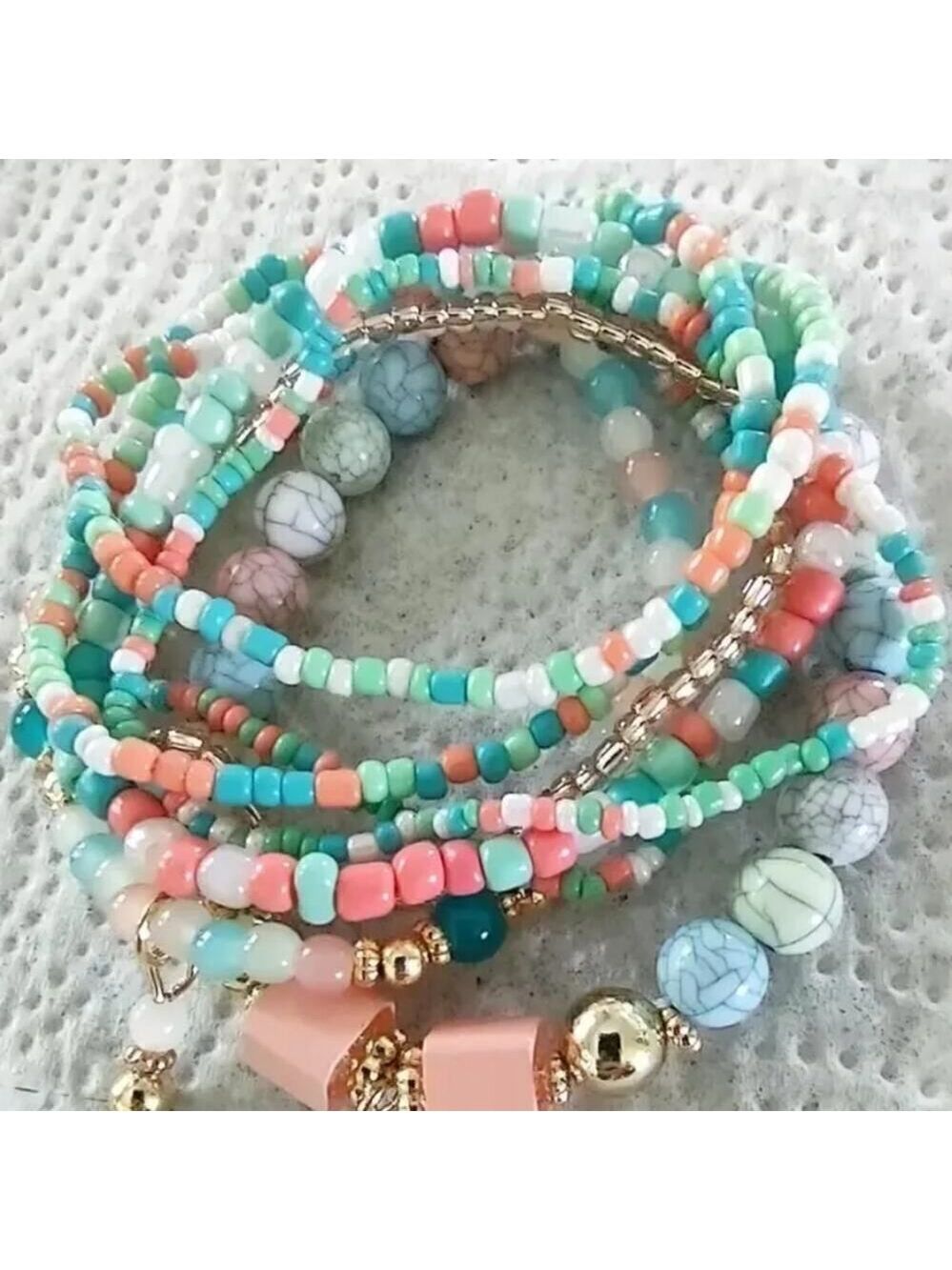 Stackable Bead Bracelets Ladies Stretch Multilayer Bracelet Set - Multicolor - Picture 7 of 8